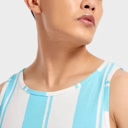 Bewakoof White & Blue Regular Fit Striped Vest image 5
