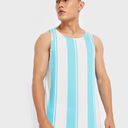 Bewakoof White & Blue Regular Fit Striped Vest image 1
