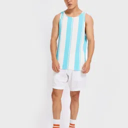 Bewakoof White & Blue Regular Fit Striped Vest image 4