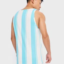 Bewakoof White & Blue Regular Fit Striped Vest image 2
