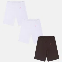 TWIN BIRDS Kids White & Brown Solid Shorts (Pack Of 3) image 1