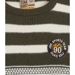 Duke Kids Olive & White Striped Full Sleeves Sweater image 3