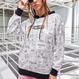 Bewakoof White Graphic Relaxed Fit Hoodie image 1