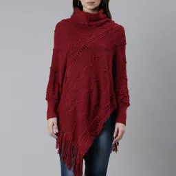 showoffff SHOWOFF Maroon Self Design Poncho image 1
