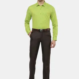 Ramraj Bright Green Cotton Slim Fit Self Pattern Shirt image 5