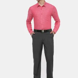 Ramraj Mid Red Cotton Slim Fit Self Pattern Shirt image 5