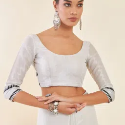 Soch Silver Cotton Woven Saree With Unstitched Blouse image 5