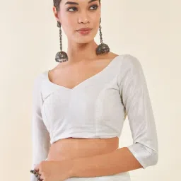 Soch Silver Cotton Woven Saree With Unstitched Blouse image 5