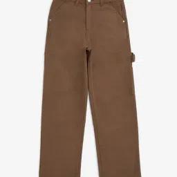 Y&F Kids by Westside Brown Solid Mid-Rise Cotton Pants image 1