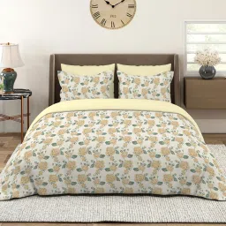 Layers Yellow Cotton Floral King Bedsheet With 2 Pillow Covers image 1