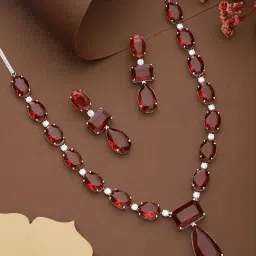 Saraf RS Jewellery Silver Toned Red Ruby Designer Jewellery Set image 1