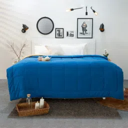 Spaces Silkysoy Solid Blue Brown 90 GSM Microfibre Double Bed Quilt image 1