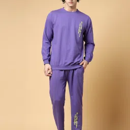 Rigo Purple Boxy Fit Graphic Print Oversized Sweatshirt & Trackpants Set image 1
