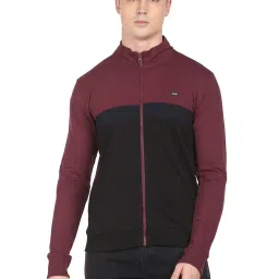 Arrow Sport Burgundy & Black Regular Fit Colour Block Sweatshirt image 1