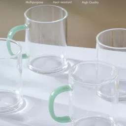 Nestasia Set of 2 Transparent Sleek Glass Mug with Green Handle for Tea, Coffe, Hot Chocolate,400ml image 5