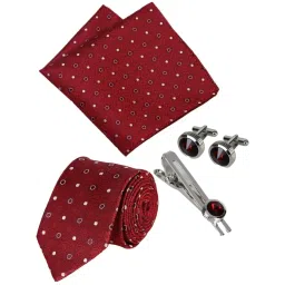 Park Avenue Maroon Embroidered Tie with Cufflinks, Pocket Square and Tie Pin image 1