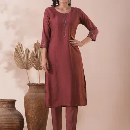 Fashor Maroon Regular Fit Kurta Pant Set image 1