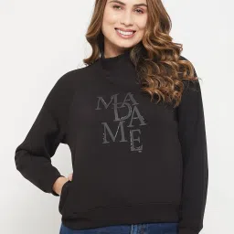 MADAME Black Cotton Print Full Sleeves Sweatshirt image 1