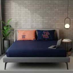 Stoa Paris Navy Blue 300 TC Polyester Double Bedsheet with 2 Pillow Covers-picture-12