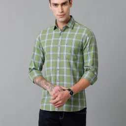 CAVALLO by Linen Club Green Contemporary Fit Check Cotton Linen Shirt image 1