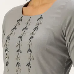 showoffff SHOWOFF Grey Cotton Embellished Calf Length Straight Kurta image 5