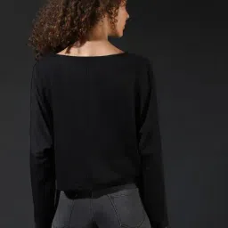 Campus Sutra Black Graphic Print Top image 2