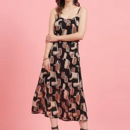 Melon by PlusS Black Printed A-Line Dress image 1