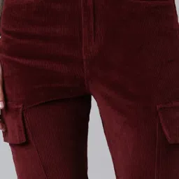 showoffff SHOWOFF Burgundy Cotton Slim Fit Mid Rise Joggers image 5
