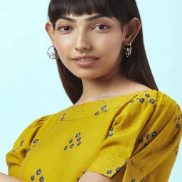 People by Pantaloons Mustard Printed A-Line Dress image 5