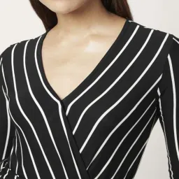 Annabelle by Pantaloons Black Striped A-Line Dress image 5