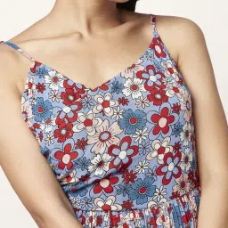 People by Pantaloons Blue & Red Floral Print A-Line Dress image 5