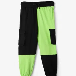 The Souled Store Kids Black & Green Color Block Joggers image 1