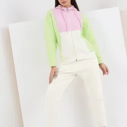 Sweet Dreams White Fleece Color-Block Full Sleeves Jacket and Pyjama image 1