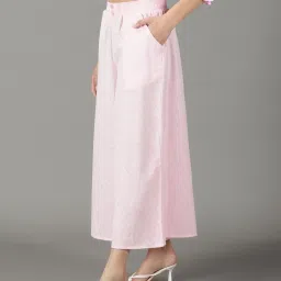 showoffff SHOWOFF Pink Linen Flared Fit High Rise Culottes image 3