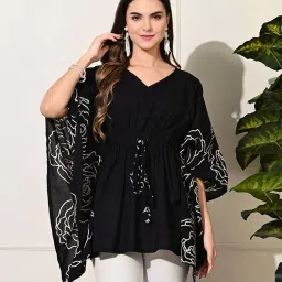 DECKEDUP Black Cotton Printed Kaftan image 1