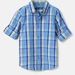 United Colors of Benetton Kids Blue Cotton Checkered Shirts-picture-21