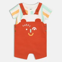 MINIKLUB Boys White & Red Striped Dungree with T-Shirt image 1