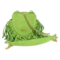 Sassora Green Premium Leather Heart Shape Suede Small Sling Bag image 1