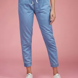 Miss Chase L Blue Regular Length Mid Rise Clean Look Regular Fit Denim Joggers image 1