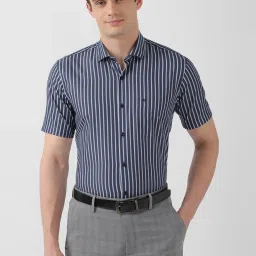 Peter England Blue Regular Fit Striped Shirt image 1