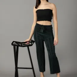 showoffff SHOWOFF Green Self Design Straight Fit Mid Rise Parallel Trousers image 4