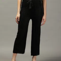 showoffff SHOWOFF Black Self Design Straight Fit Mid Rise Parallel Trousers image 1