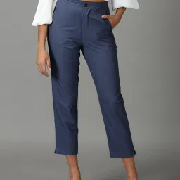showoffff SHOWOFF Blue Cotton Straight Fit Mid Rise Trousers image 1