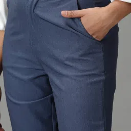 showoffff SHOWOFF Blue Cotton Straight Fit Mid Rise Trousers image 5