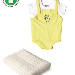 Greendigo Kids Yellow & White Printed T-Shirt, Dunagree with Blanket image 1