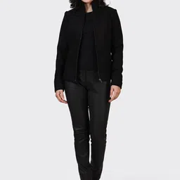 HUE & HIDE Women Solid Spread Collar Long Sleeves Open Front Jacket-image-77