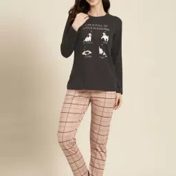 Sweet Dreams Grey & Blush Pink Cotton Graphic Print T-Shirt Pyjama Set-image-0