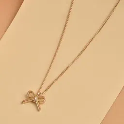 ToniQ Gold Casual Bow Minimal Charm Necklace for Women-image-2