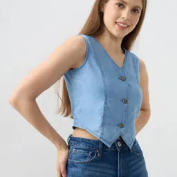 Spykar Mid Blue Solid Regular Fit Shirt image 3