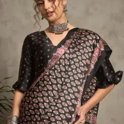 Saree Mall Black Crepe Self Saree with Blouse Piece image 5